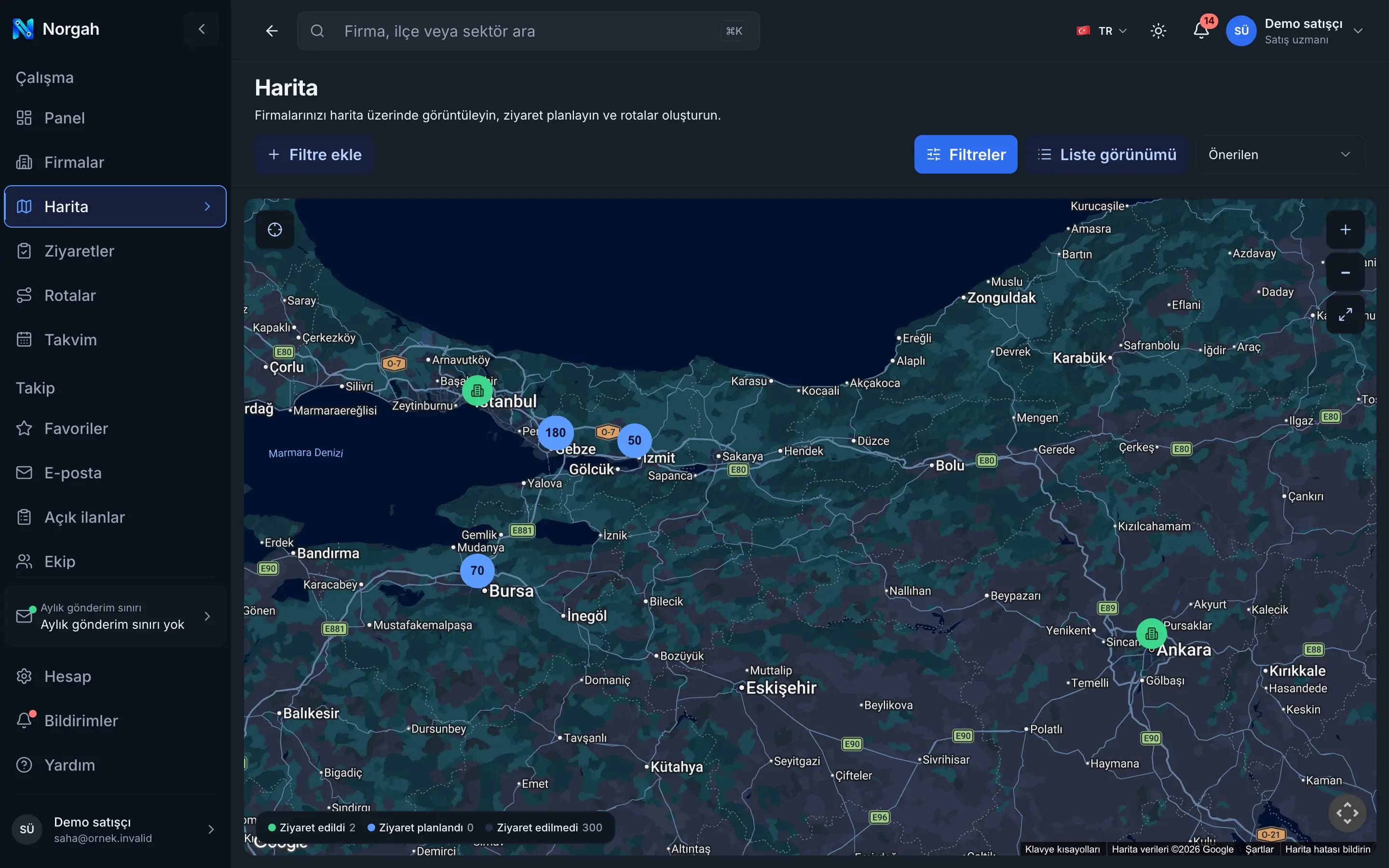 Gebze, İzmit ve Bursa üzerinde firma kümeleri